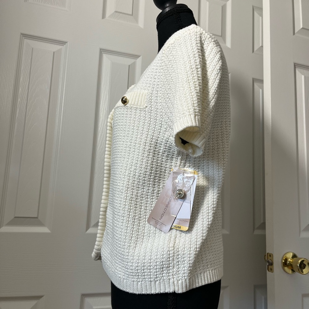 French Connection Cream Knit Cardigan Top Gold Buttons M NWT - Picture 2 of 9